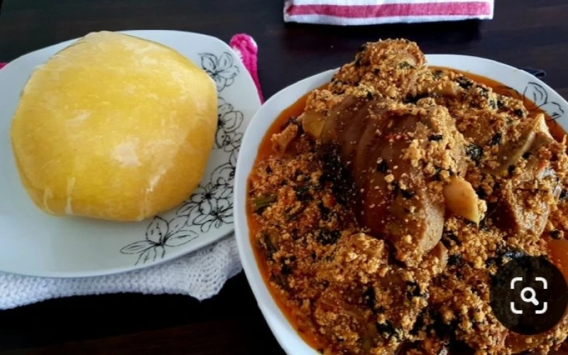 Nigerian Beef Egusi with Yellow Maize Fufu